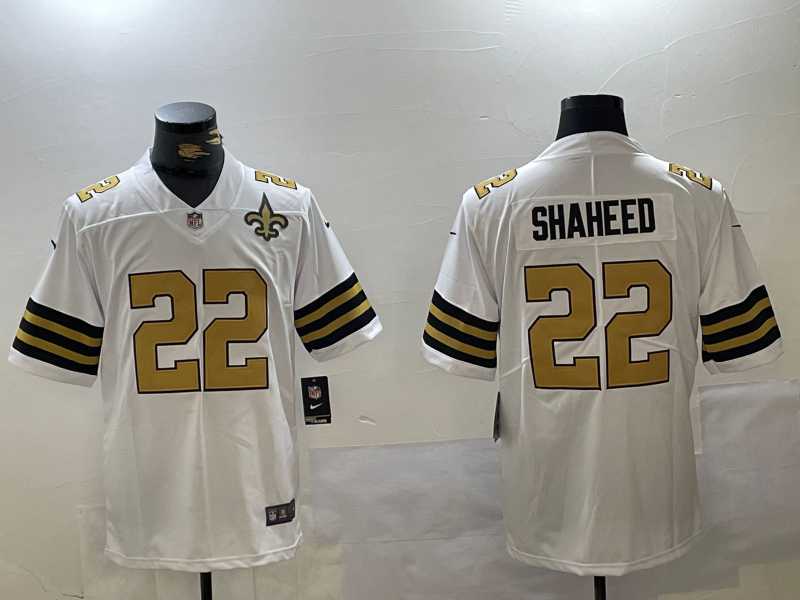 Men%27s New Orleans Saints #22 Rashid Shaheed Limited White With Team Patch Vapor Stitched Jersey